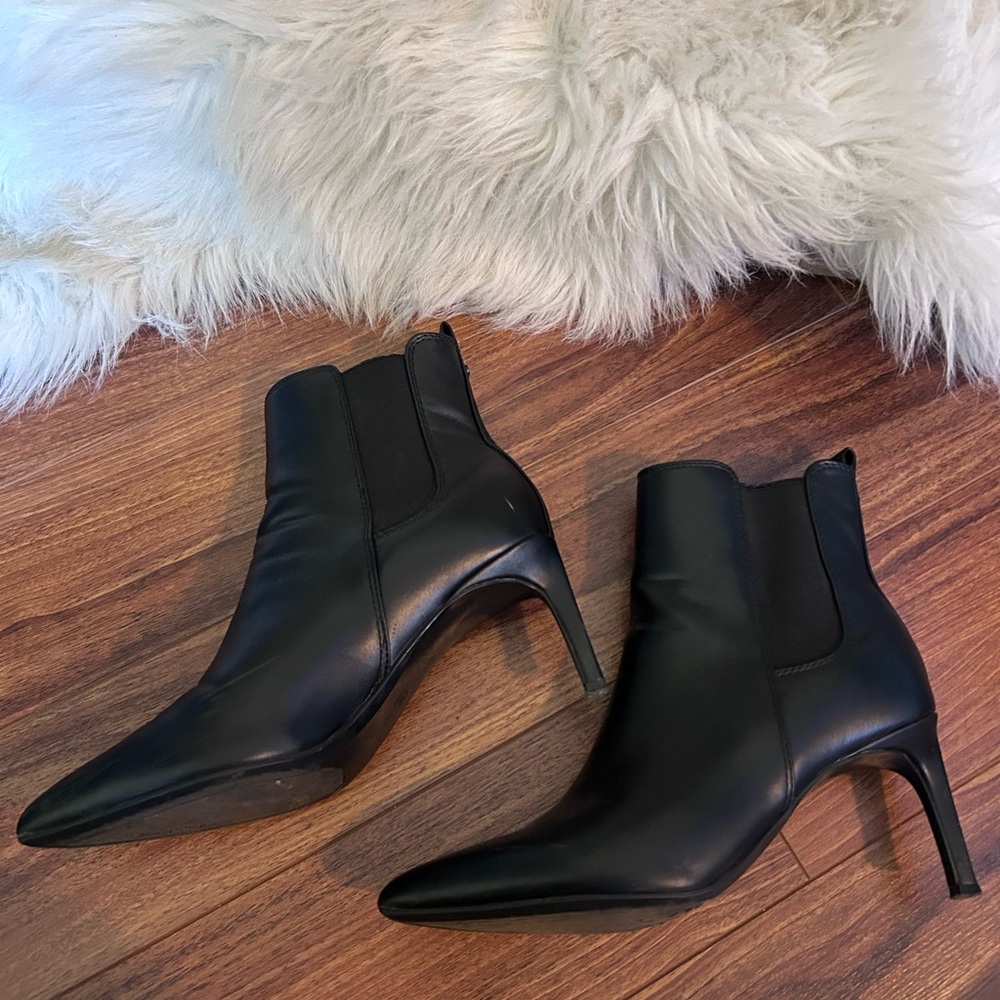 Calvin Klein Sleek Samara Black Vegan Leather Heeled Booties